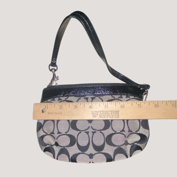 Coach Signature Black Gray Wristlet Wallet Compact Light Blue Interior - Picture 7 of 7